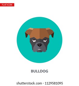 Bulldog head vector flat icon on turquoise circular background. It can be used as - logo, pictogram, icon, infographic element.