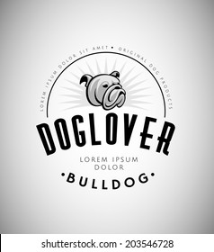 Bulldog Head Vintage Emblem. Dog Logo. Vector Illustration.