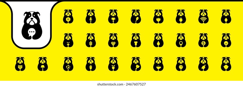 a bulldog holding, mascot character flat cartoon modern icon set collection designs