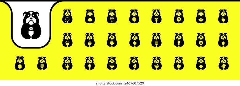 a bulldog holding, mascot character flat cartoon modern icon set collection designs