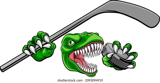 A bulldog ice hockey player animal sports mascot holding a hockey stick and puck