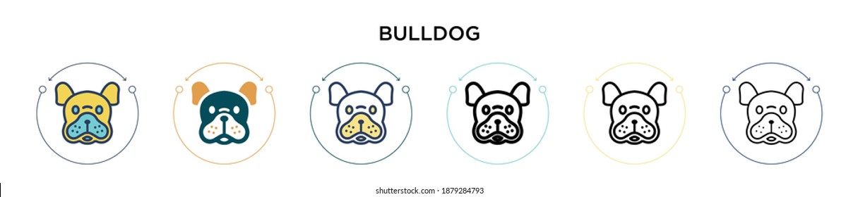 Bulldog icon in filled, thin line, outline and stroke style. Vector illustration of two colored and black bulldog vector icons designs can be used for mobile, ui, web