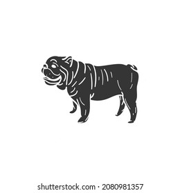 Bulldog Icon Silhouette Illustration. Dog Pet Vector Graphic Pictogram Symbol Clip Art. Doodle Sketch Black Sign.
