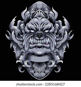 bulldog illustration with baroque ornament
