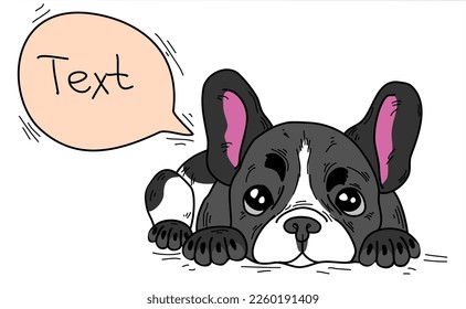 Bulldog lies and thinks. Place for text. Humor card, t-shirt composition, hand drawn style print. 