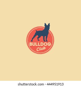  Bulldog logo. Kennel club. Dog club. Retro. Dog on the red badge.