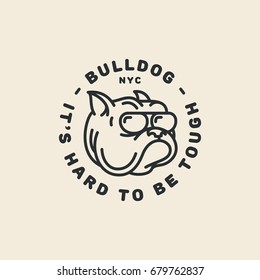 Bulldog logo template design in outline style. Vector illustration.