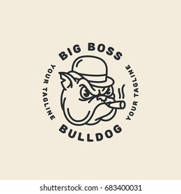 Bulldog logo template design in outline style. Vector illustration.