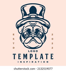 bulldog logo template with hat wearing style. vector