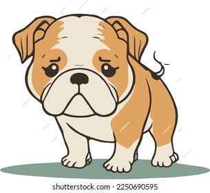 Bulldog looking a bit sad outside in the rain vector