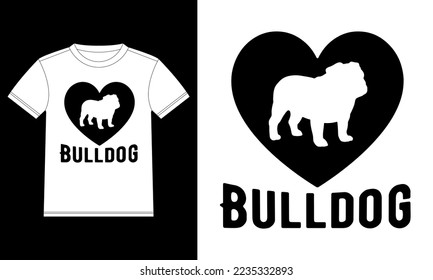 Bulldog Love T-shirt design template, Car Window Sticker, POD, cover, Isolated Black Background
