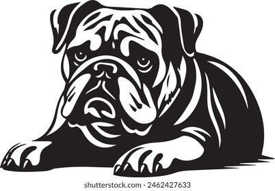 Bulldog Lying Down Stencil Vector Silhouette