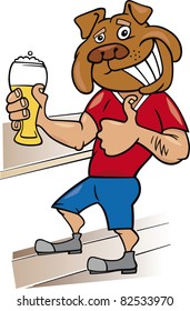 bulldog man with glass of beer cartoon illustration