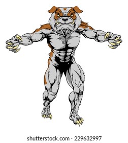 A Bulldog man sports mascot character attacking with claws out