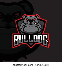 El logo para juegos de mascota Bulldog esporta el vector de diseño con el estilo de concepto de ilustración moderna para la impresión de insignias, emblemas y camisetas. Ilustración furiosa de bulldog para el equipo deportivo y de deportes electrónicos.