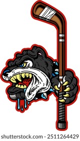 bulldog mascot holding hockey stick for school, college or league sports