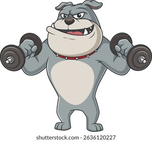 Bulldog mascot lifting dumbbells vector illustration