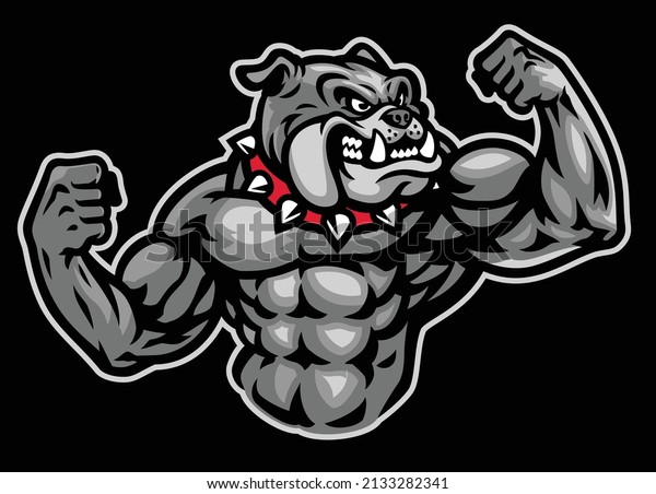 Bulldog Mascot Logo\
with Big Bodybuilder\
Body