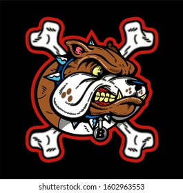 bulldog mascot logo design with crossed bones for school, college or league