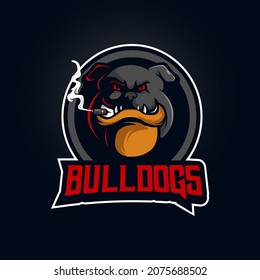 Bulldog mascot logo design vector with modern illustration concept style for badge, emblem and t shirt printing. Angry Dog illustration for sport, esport, gaming or team.