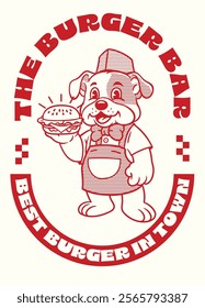 Bulldog Mascot Serving Burger Shirt Design Illustration