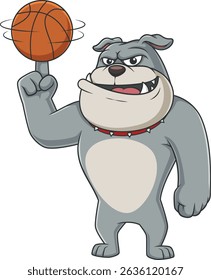 Bulldog mascot spinning a basketball vector illustration