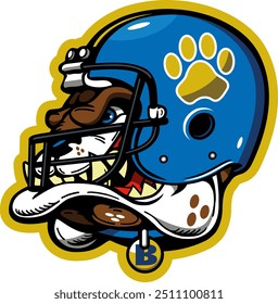 bulldog mascot wearing football helmet for school, college or league sports