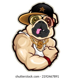 bulldog muscle mascot cartoon in vector