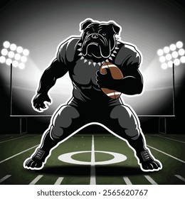 Bulldog on the Football Field Vector Silhouette.