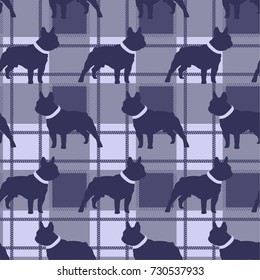 Bulldog On A Scottish Plaid Stylish Seamless Pattern