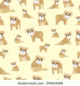 Bulldog on yellow background pattern. Animal seamless pattern design. 