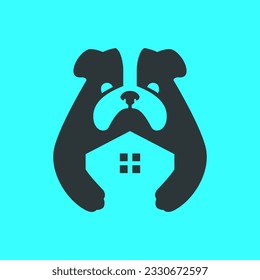 bulldog pets dog home house adoption mascot cartoon flat modern logo icon vector illustration