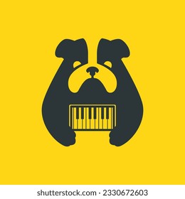 bulldog mascotas perro tocando música de piano mascota caricatura logo moderno plano icono vector ilustración