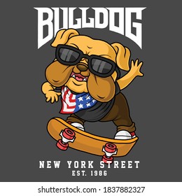 Bulldog playing skateboard. shirt design.