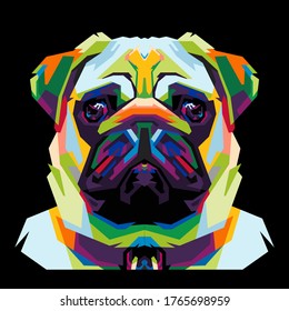 bulldog in pop art colors isolated on black background