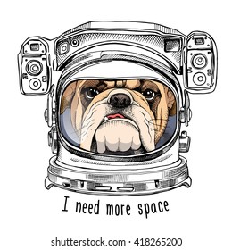 Bulldog portrait in a Astronaut's Helmet. Vector illustration.