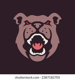 bulldog portrait roar growling angry mascot character cartoon modern flat sticker logo design vector icon illustration