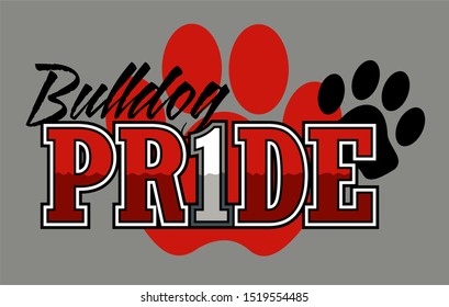 bulldog pride design with large paw print in background for school, college or league