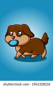 The bulldog puppy carries his plate