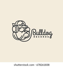 Bulldog records logo template design. Vector illustration.