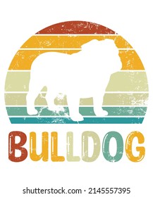 Bulldog Retro Vintage Sunset T-shirt Design template, Bulldog on Board, Car Window Sticker, POD, cover, Isolated white background, White Dog Silhouette Gift for Bulldog Lover