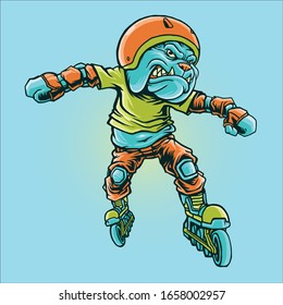 bulldog and roller skate design illustrations