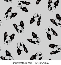 Bulldog Seamless pattern. Animal fashion trend and textile design. Dog Pattern. Repeated vector illustration.