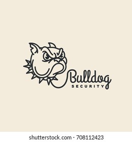 Bulldog security logo template design in outline style. Vector illustration.