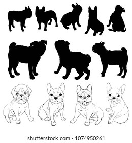 bulldog silhouette, dog - vector, illustration