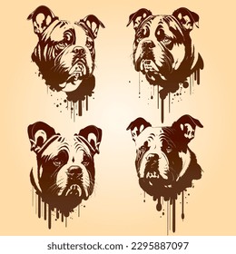bulldog Silhouette. Line art. Template. Close-up. Clip art. Hand Painting. Ink.