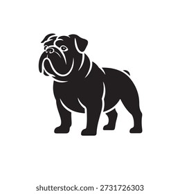 Bulldog silhouette logo design vector mockup template technical drawing.