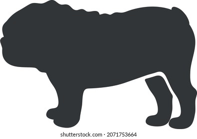 Bulldog silhouette. Small playful dog, shape vector icon isolated on white background