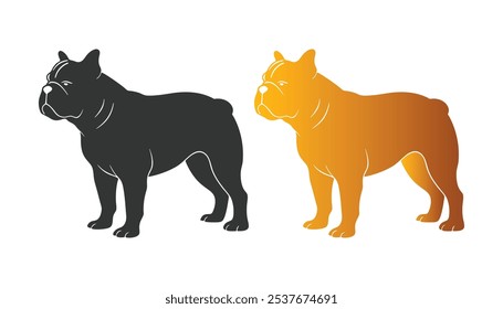 Diseño de arte de Ilustración vectorial de silueta Bulldog. Icono del logotipo de la cabeza del perro fijado en el fondo blanco. 