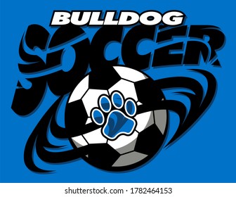 bulldog soccer team design with ball and paw print for school, college or league